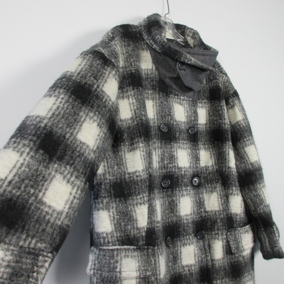 Banana Republic Plaid Wool Blend Coat Women L Black Oversized Luxury Preppy 1162 - Picture 6 of 15